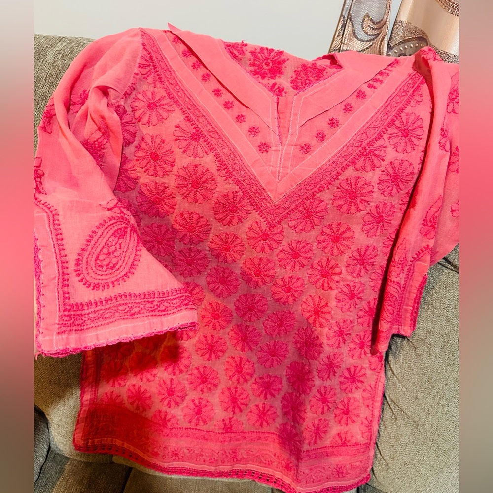 Vibrant Pink Embroidered kurti Top dress